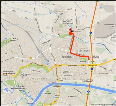 Anfahrtskarte Ingolstadt Stadtplan